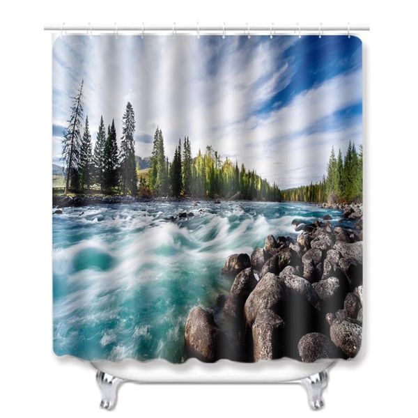 

3d seaview resort shower curtains with hooks home decorative bath curtain waterproof scenery shower curtain bathroom