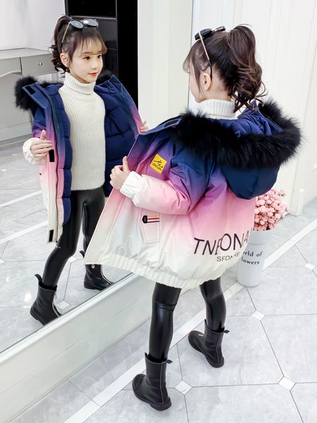 

girl's padded winter clothes 2020 new foreign style and down cotton big children's clothes, girls, Blue;gray