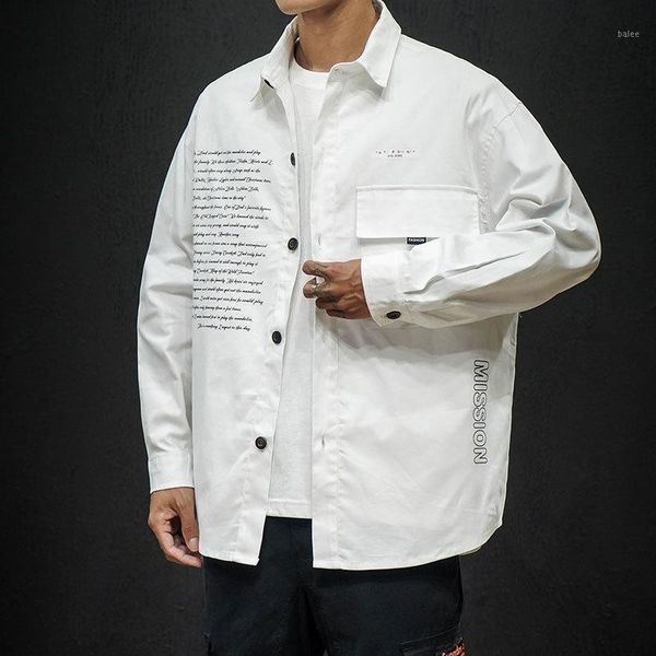 

men's shirt 2020 spring new handsome solid color letter print lapel long sleeve shirt youth personality fashion trend men's wear1, White;black