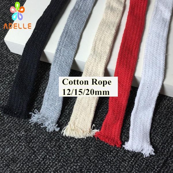 

4 colors cotton tape 12/15/20mm flat colored braid cotton rope air core thick shoe lace belt accessory 70-90m1, Black;white