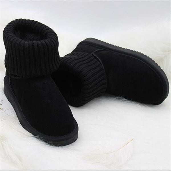 

2020 women snow boots genuine leather warm winter boots women ankle warm winter shoes ing, Black