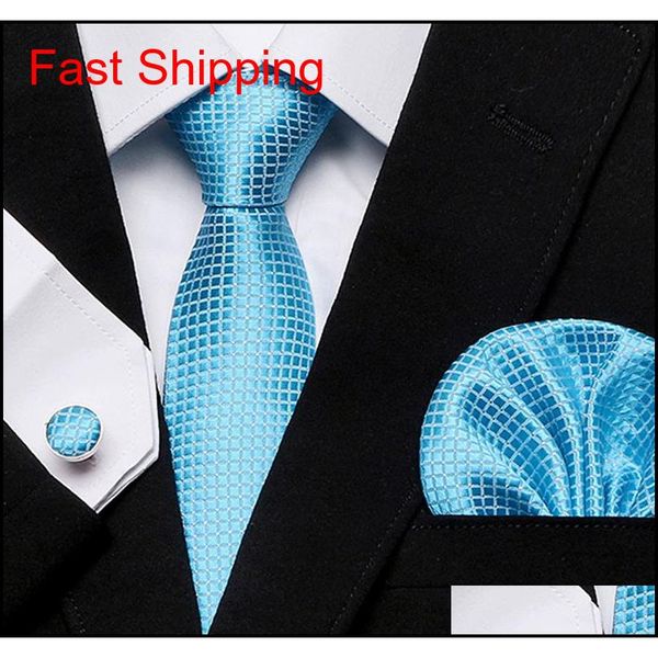 

new designtie set ice blue normal width tie jacquard woven gravata silk tie hanky cufflinks necktie suits fo qylsrg mj_fashion, Black;blue