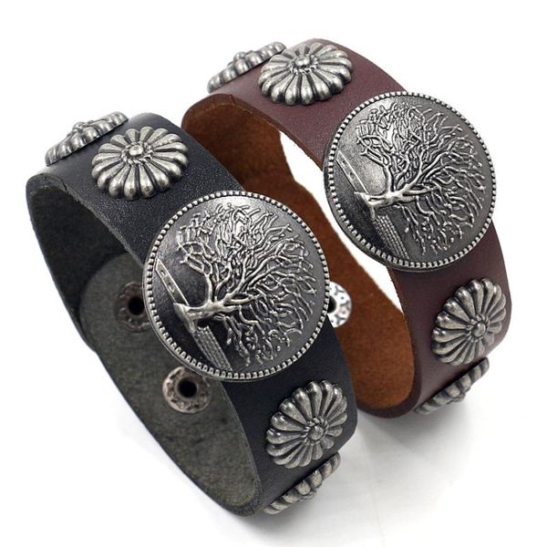 

2021 new design punk tree of life leather bracelet leather adjustable bracelet men's amulet jewelry best gift, Golden;silver