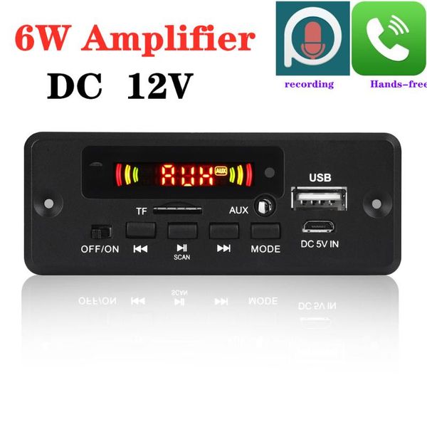 

aruimei hands-6w mp3 player decoder board12v bluetooth 5.0 car fm radio module support tf usb aux recorders