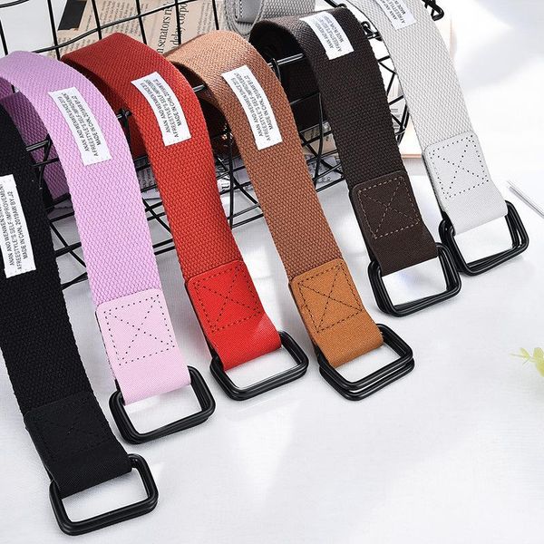 

belts women canvas korean style double-loop buckle couples simple solid all-match womens trendy students belt chic, Black;brown