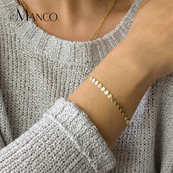 

e-manco gold color minimalist deasign bracelets for women simple round adjustable femme bracelet women gift brand jewelry y200323, Golden;silver