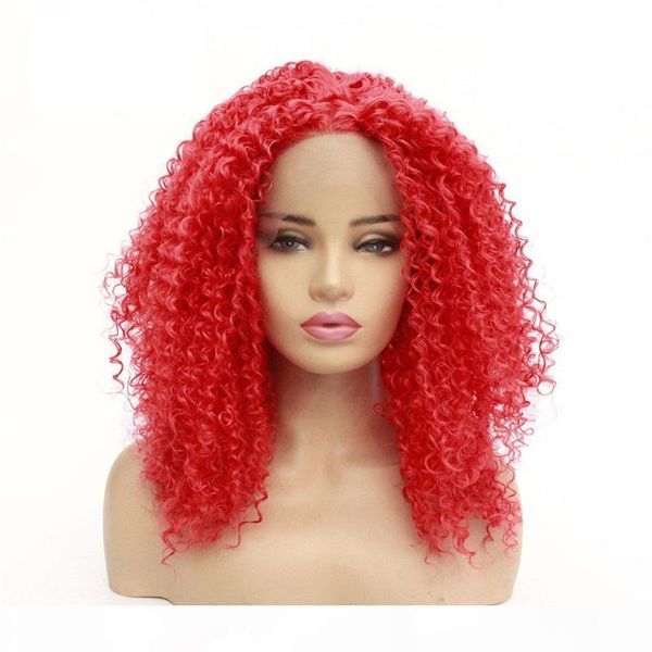 

afro kinky curly full synthetic hair lace front wigs simulation human hair perruques de cheveux humains wigs 18082-113#, Black;brown