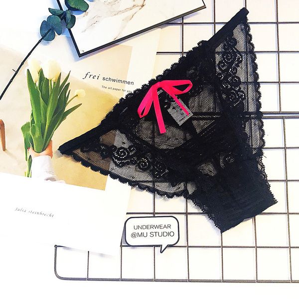 

panties erotic lingerie magic pink lace female transparent solid color bow low waist thong briefs women's underwear, Black;pink