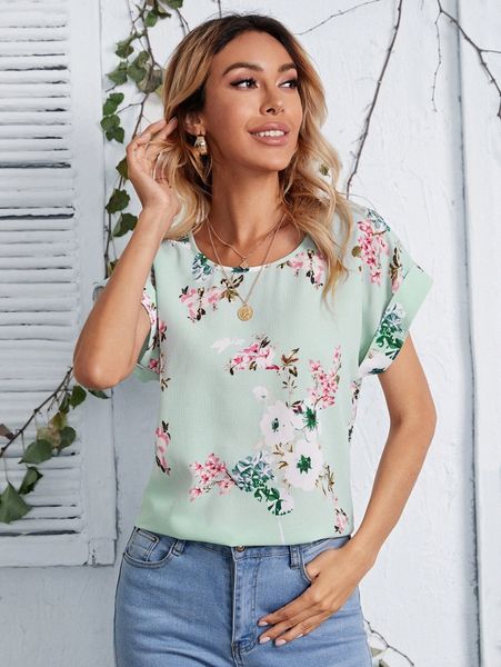 

rolled sleeve floral j7nm#, White