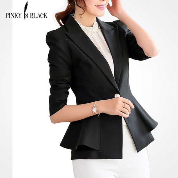 

women's suits & blazers pinky is black blazer women jacket ruffle female candy color slim long-sleeve short suit outerwear lady, White;black