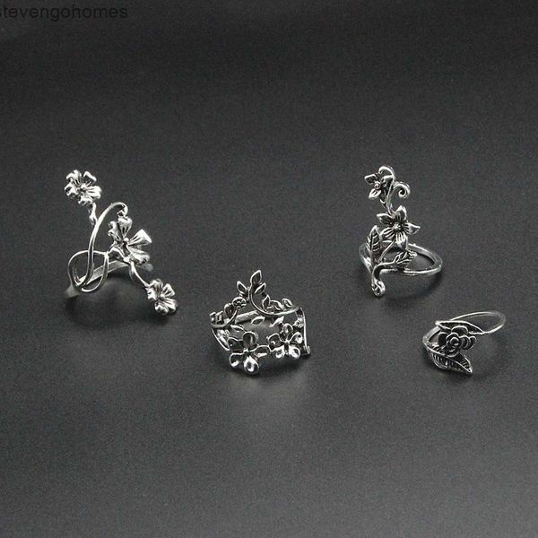 

factorymx1hfashion forest vine leaf flower temperament 4-piece set ring, Silver