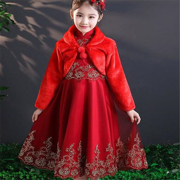 

autumn winter kids girls princess thicken plush jacket crop wraps shawl flower girls long sleeves bolero warm cape wedding birthday party co, Blue;gray