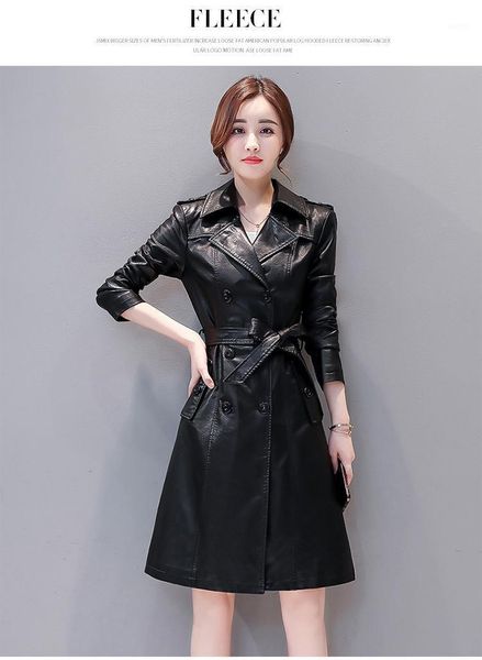 

2021 spring and autumn new haining leather women's mid long korean slim fit coat sheepskin windbreaker1, Black