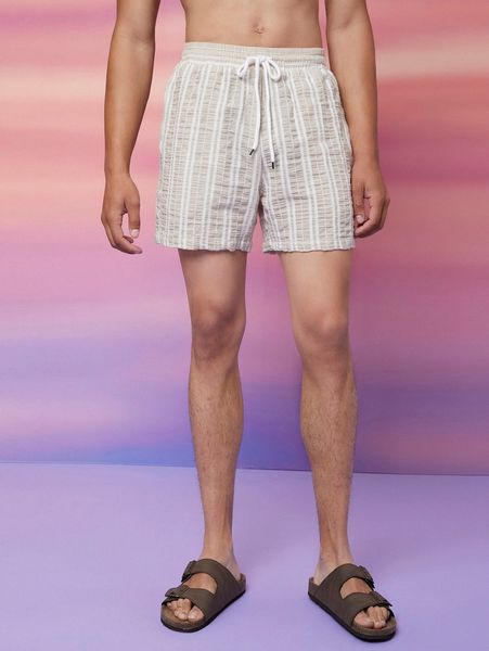 

men drawstring waist striped shorts k7mj#, Black