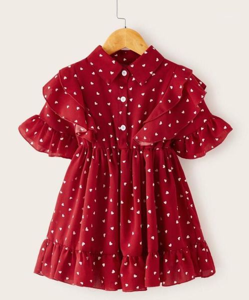 

girl's dresses retail 2021 fall baby girls red love pattern ruffles sleeve dress , princess fashion clothes 2-7t1, Red;yellow
