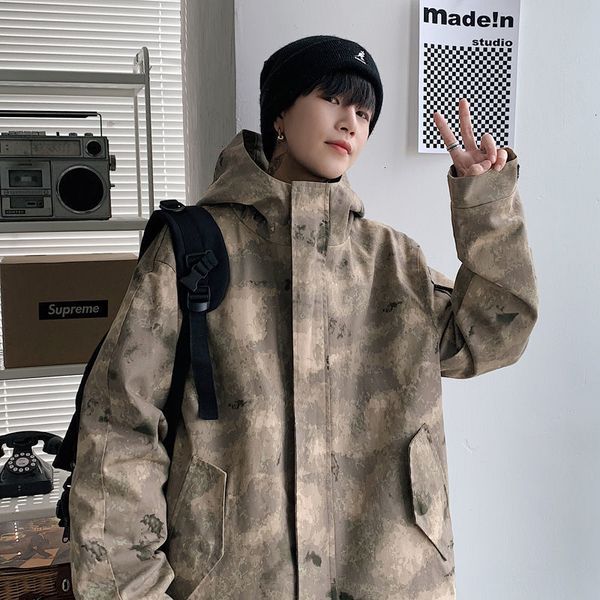 

2021 new privathinker men's camouflage graphic printed jackets man casual oversize coats korean streetwear male hooded clothing x84q, Black;brown