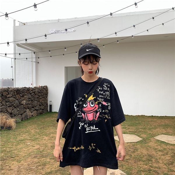 

c33oe east gate white round loose cotton versatile short sleeve t-shirt opcoatwomen's underclothes ins s long neck missing fashio