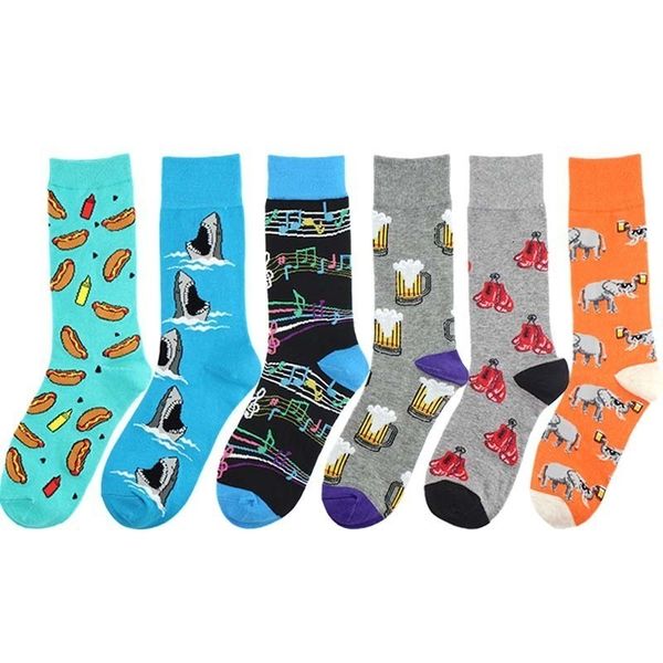 

men combed cotton cartoon animal elephant shark note beer novelty funny socks casual harajuku skarpetki 2pcs=1pairs