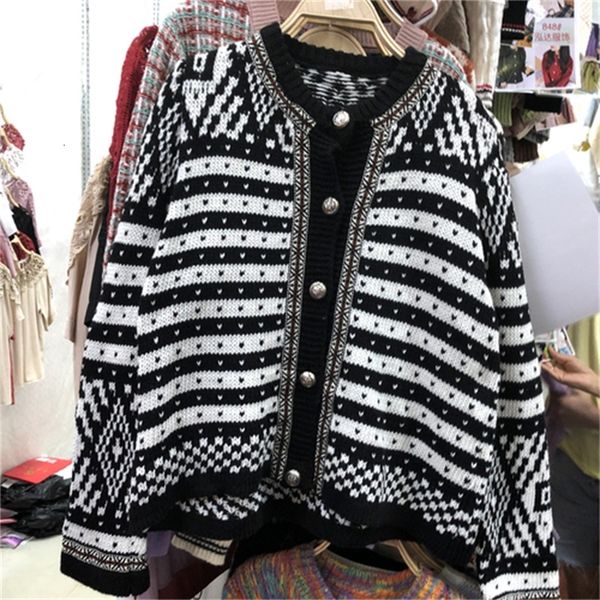 

2021 new autumn new streetwear sweater around neck cardigan knitted or crocheted female jacket 43tv, White;black