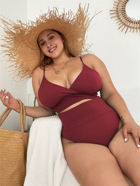 

plus plain high waisted bikini swimsuit c0gh#, Black