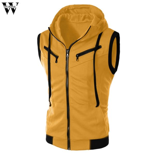 

womail 2019 fashion t-shirts men's summer pure color hooded sleeveless polyester t-shirt for men dropship may30 camiseta, White;black