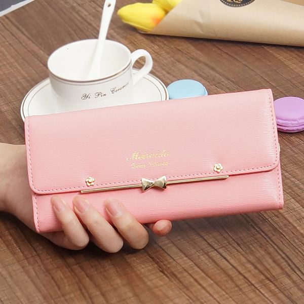 

2020 new ladies women's long buckle wallet big bill holder multifunction large capacity bow cute clutch women, Red;black