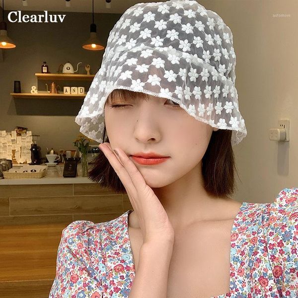 

hat female lace flower hollow fisherman hat concave shape spring and summer basin sun1, Blue;gray