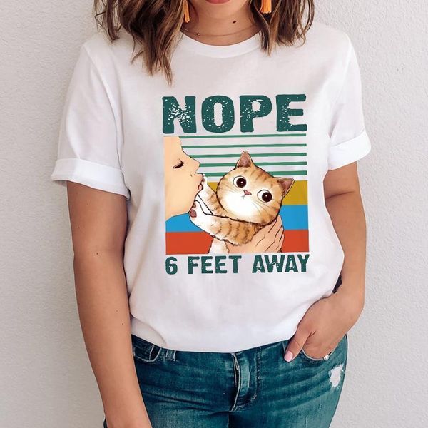 

женщины графические смешные kawaii cat животное весна летняя мультфильм леди одежда топы одежда тройники печать женская футболка футболка, White