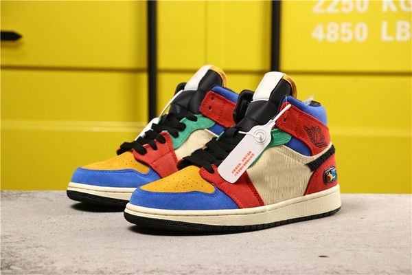 

blue the great x jumpman 1 mid fearless i yellow red men women basketball shoes 1s btg sports sneakers mens trainers us5.5-12, White;red