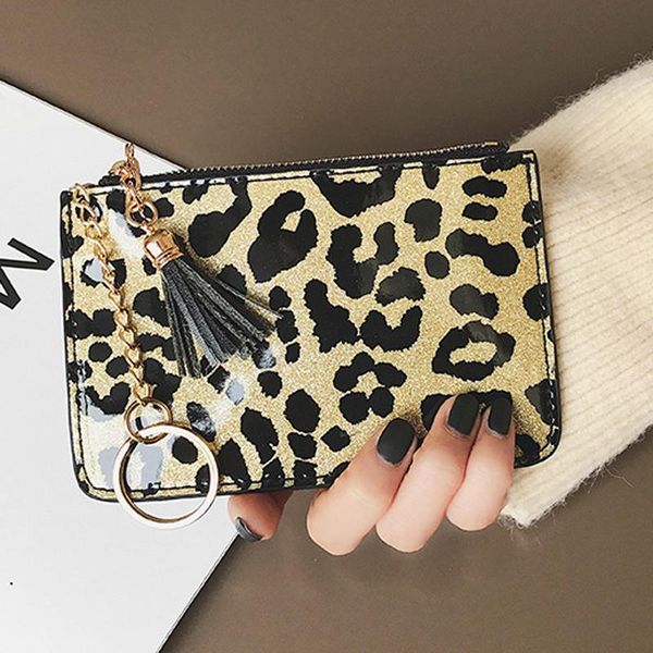 

fashion leopard card holder tassel keychain coin purse wallet pu clutch bag leopard print cards organizer pouch woman party gift dbc vt1228