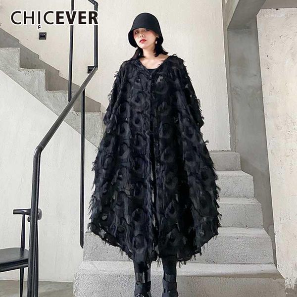 

women's trench coats chicever patchwork tassel for women hooded long sleeve oversize loose casual female 2021 spring fashion clothes 1, Tan;black