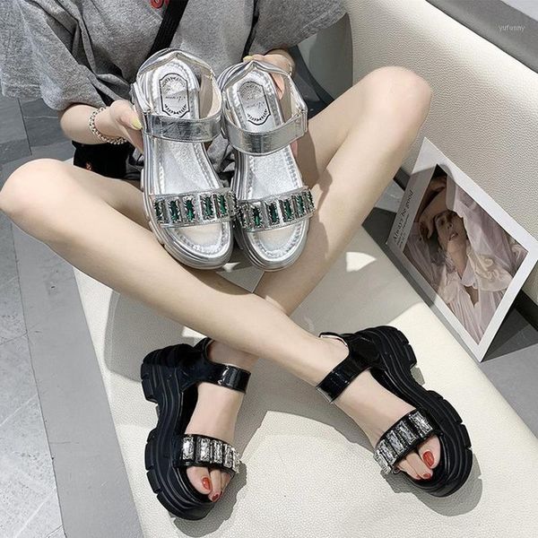 

sandals star style silver diamond sneakers women platform shoes creepers open toe sandalias hook&loop crystal casual femme1, Black