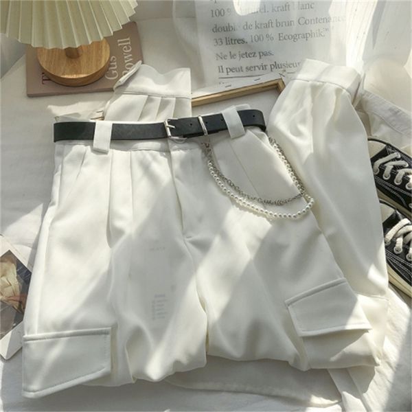 

2021 new big pocket chain high waist tooling harem female spring korean fashion solid color nine-point casual pants 4qw6, Black;white