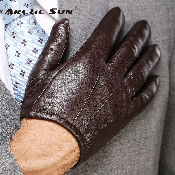 

2020 fashion men genuine leather gloves wrist sheepskin glove for man thin winter driving five finger rushed t200915, Blue;gray