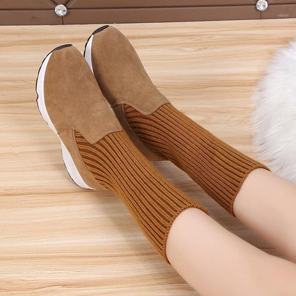 

boots snow shoes platforms warm short plush winter casual fashion sock femme suede black chunky1