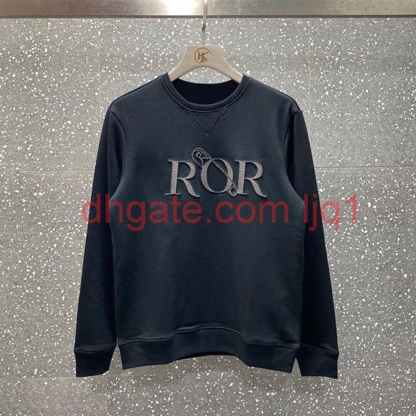 

20ss fashion pin letter print pullover simple solid sweatshirt high street men women crewneck long sleeve spring autumn sweater, Black