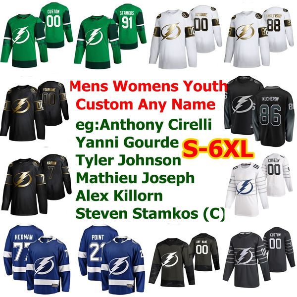

s-6xl all star tampa bay lightning hockey jerseys 77 victor hedman steven stamkos brayden point nikita kucherov andrei vasilevskiy custom, Black;red