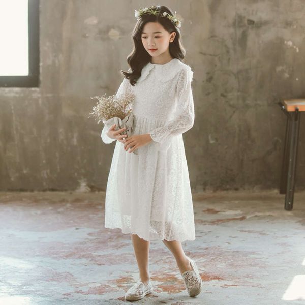 

drs girls' white long sve 2020 spring new zhongda children's all cotton embroidered baby collar gauze skirt hycx, Red;yellow