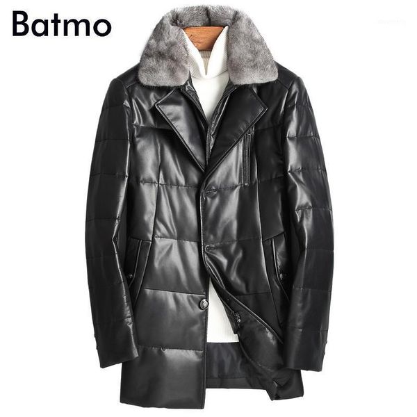 

men's leather & faux batmo 2021 arrival winter 90% white duck down raccoon fur collar sheepskin jackets men,men's warm tre, Black