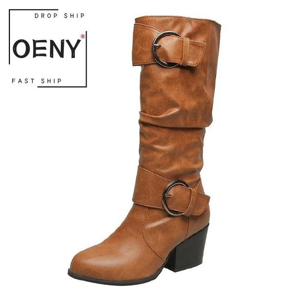 

boots 2021 brand women shoes belt buckle knee high fashion footwear non-slip waterproof ladies botas de mujer, Black