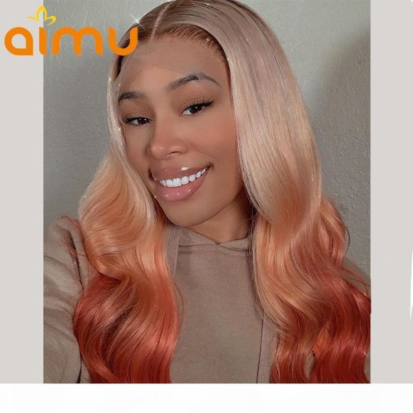 

613 ombre blonde brazilian water wave hd transparent lace front wigs highlight 99j burgundy red lace frontal wigs pre plucked, Black;brown