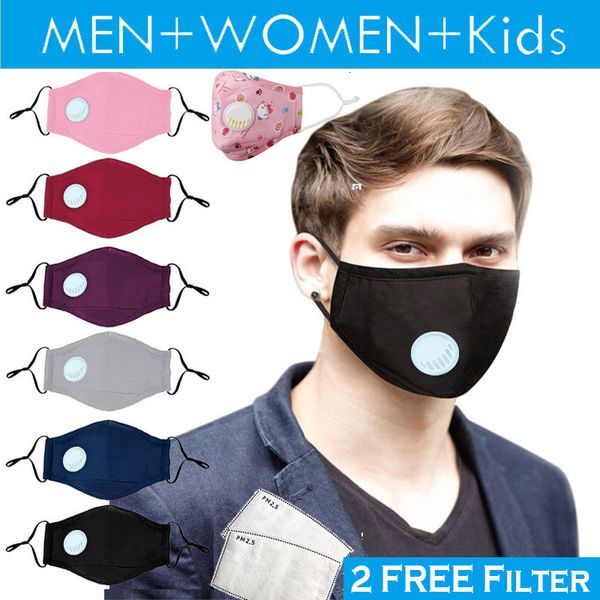 

6 washable kids men face women mask color reusable cloth cotton face masks replaceable filter valve respirator with 2 fr