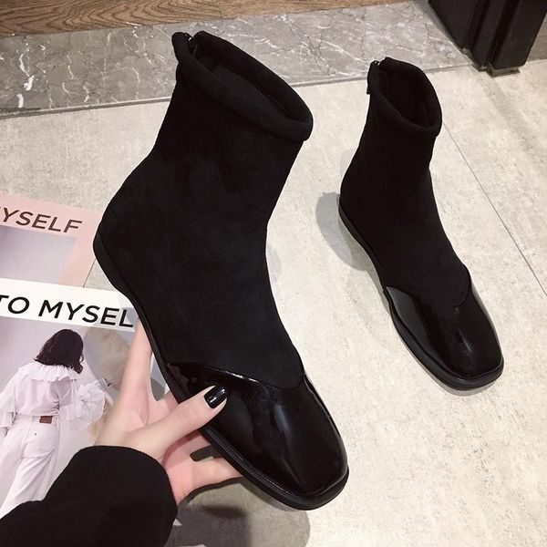 

2020 winter women serpentine boots black flat shoes snake skin pattern ankle boot patchwork fashion booties ladies shoes 8629c