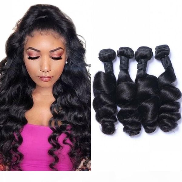

malaysian loose wave bundles 100g pc natural color human hair extensions 4 bundles hair weave weft, Black