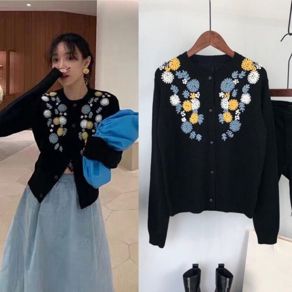 

spring autumn long sleeve clothes casual black cardigan women fashion appliques sweater 2020, White