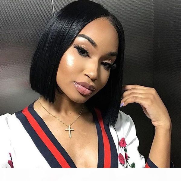 

short bob lace front human hair wigs for women natural black lace wig remy brazilian plucked with baby hair, Black;brown