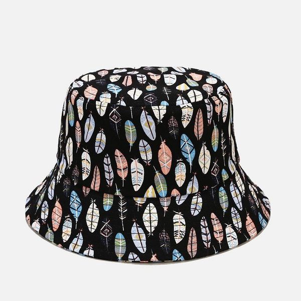 

summer men women reversible feather bear print bucket hats cotton panama lady girls outdoor travel fashion fisherman hat, Blue;gray