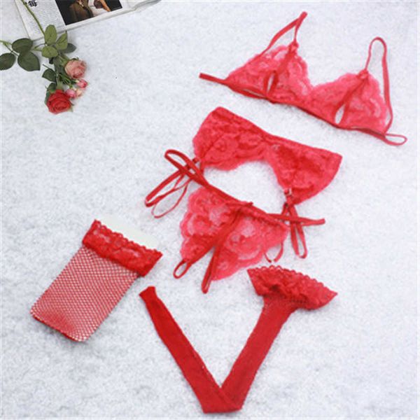 

4pcs bras g-string net socks lace sling transparent push up women underwear bra and panty set lingerie sets femme, Black;white