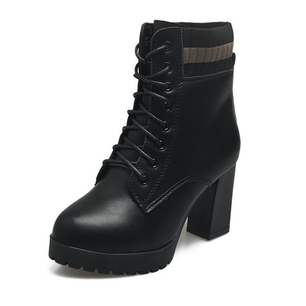 

2021 the new wholesale elastic fashion ankle women platform women's lace to leather motorcycle boots 9goa, Black