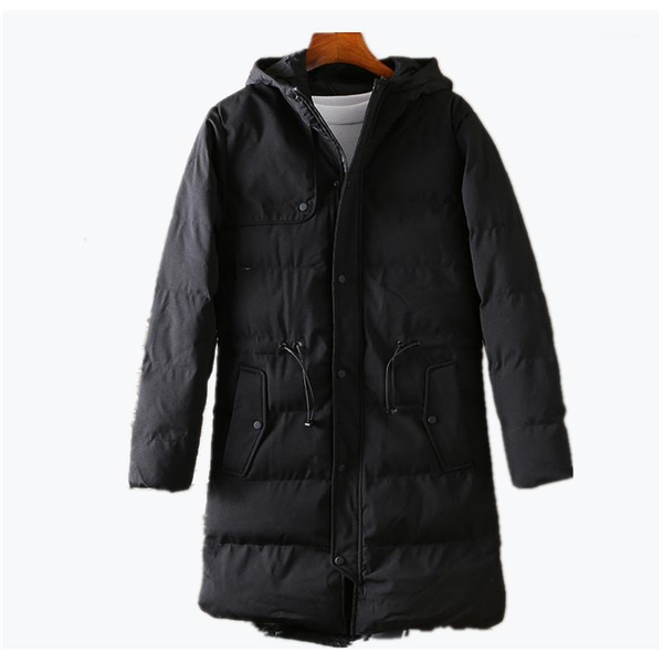 

1210 men's winter mid-length pure color hoodie cotton-padded jacket coat dropshipping winter 2020 fashion work clothes1, Black